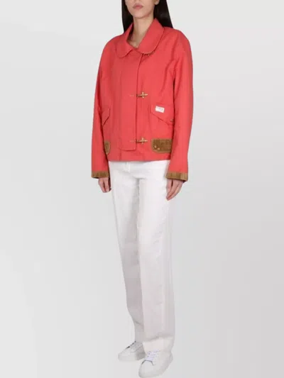 Fay Red Solid Shirt Collar Jacket In Red