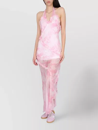Msgm Crossover Halter Lace Ruffle Sheer Tie-dye