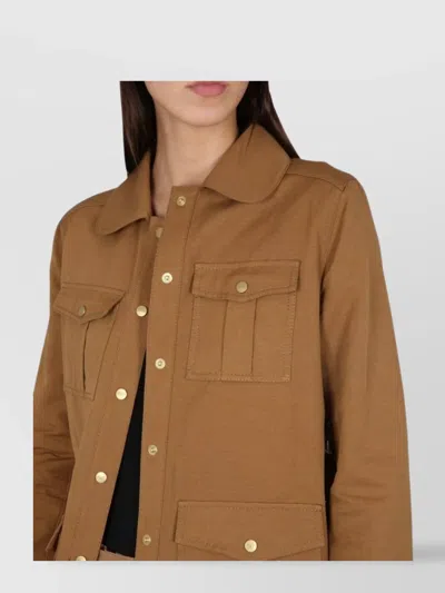 Fay Brown Solid Shirt Collar Jacket In Brown