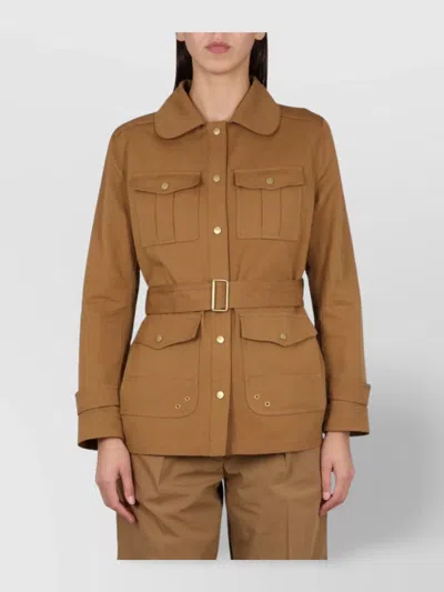 Fay Brown Solid Shirt Collar Jacket In Brown