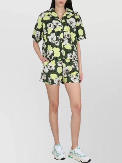 Msgm Cotton High-rise Floral Print Shorts In Multicolour