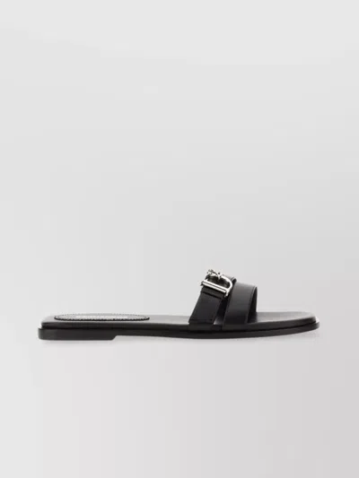 Dsquared2 Flat Leather Sole Open Toe Sandal In Silver