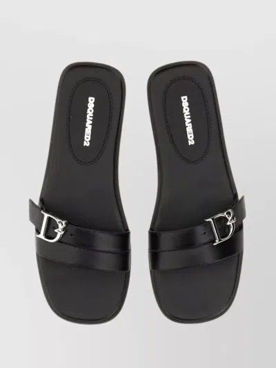 Dsquared2 Flat Leather Sole Open Toe Sandal In Silver