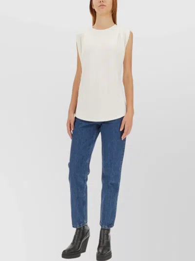 Michael Kors Pleated Sleeveless Round Neck Tops