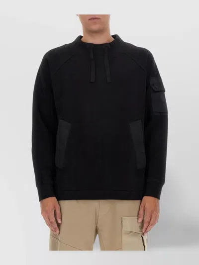 Ten C Relaxed Fit Long-sleeve Tee With Adjustable Drawstrings And Unique Pockets In Black