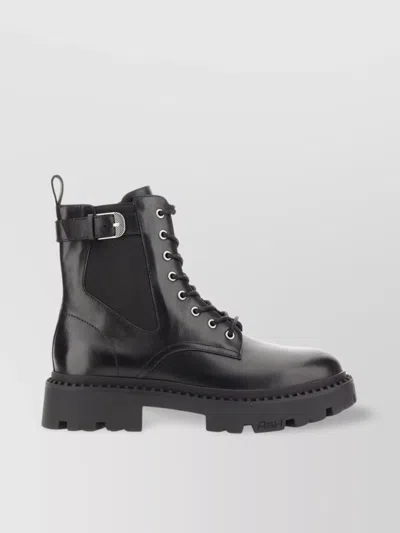 Ash Chunky Sole Ankle Length Buckle Strap Boots In Gray