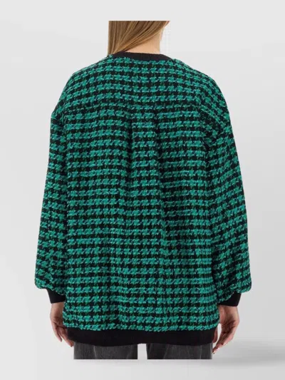 Msgm Houndstooth Tweed Jacket In Green
