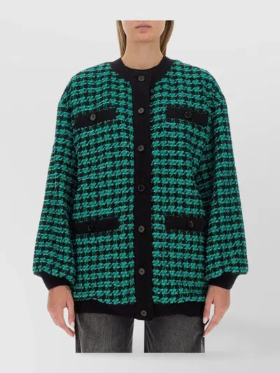 Msgm Houndstooth Tweed Jacket In Green