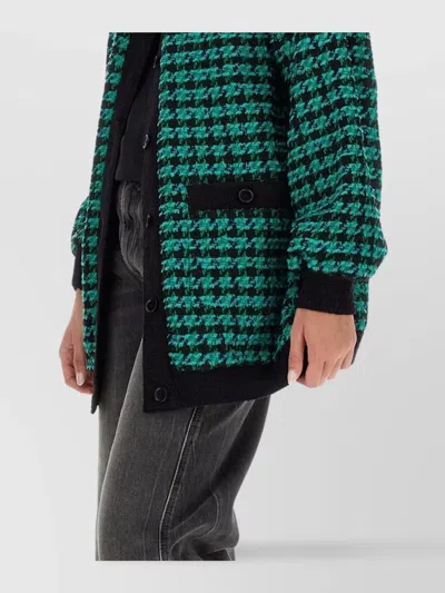Msgm Houndstooth Tweed Jacket In Green