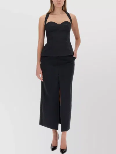 Philosophy Di Lorenzo Serafini Polyester Top With Sweetheart Neckline And Peplum Hem In Black