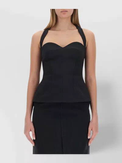 Philosophy Di Lorenzo Serafini Polyester Top With Sweetheart Neckline And Peplum Hem In Black