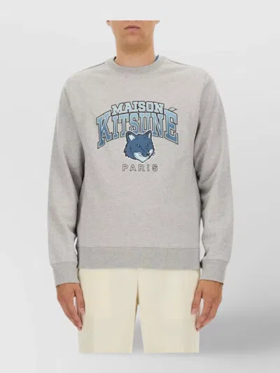 Maison Kitsuné Maison Kitsune Crew Neck Sweatshirt With Campus Fox Print In Gray