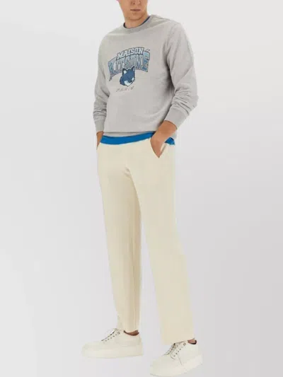 Maison Kitsuné Maison Kitsune Crew Neck Sweatshirt With Campus Fox Print In Gray