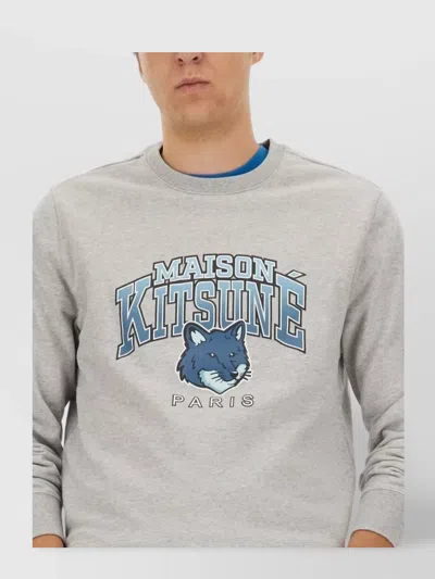 Maison Kitsuné Maison Kitsune Crew Neck Sweatshirt With Campus Fox Print In Gray