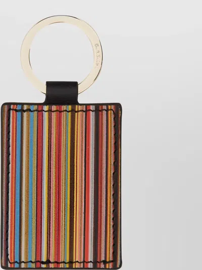 Paul Smith Striped Rectangular Leather Keychain In Multi