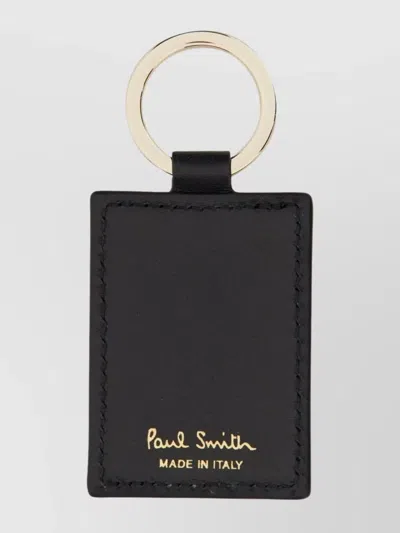 Paul Smith Striped Rectangular Leather Keychain In Multi