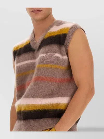 Etro Men Vest With Stripe Pattern In Brown