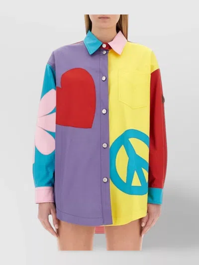 Moschino Oversized Printed Shirt With Eclectic Patchwork Design