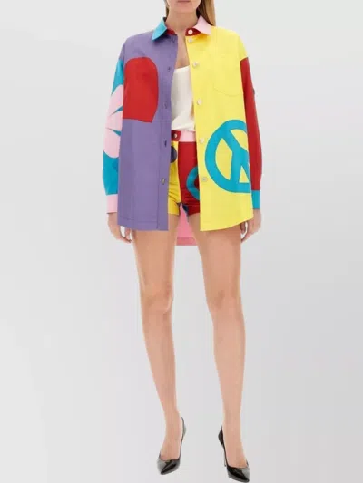 Moschino Oversized Printed Shirt With Eclectic Patchwork Design