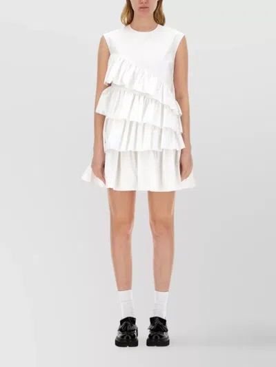 Msgm Tiered Ruffled Sleeveless Dress In White