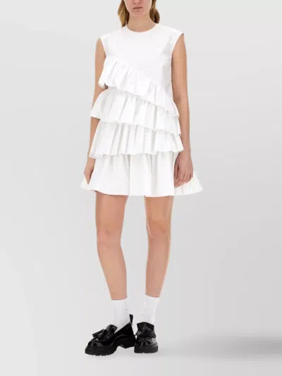 Msgm Tiered Ruffled Sleeveless Dress In White