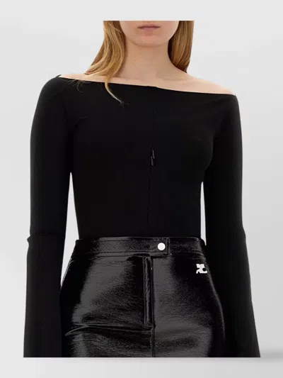 Courrèges Buckle Contrast T-shirt In Gray