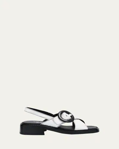 Prada Leather Sandals Featuring Buckle And Metallic Finish