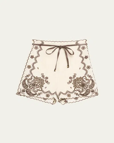 Zimmermann Ascension Embroidered Short Ivory Chocolate In Multi