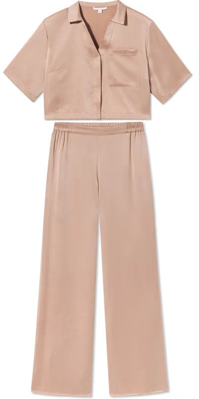Lunya Washable Silk High Rise Pant Set In Pink