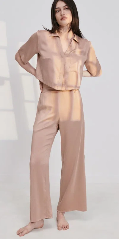 Lunya Washable Silk High Rise Pant Set In Pink