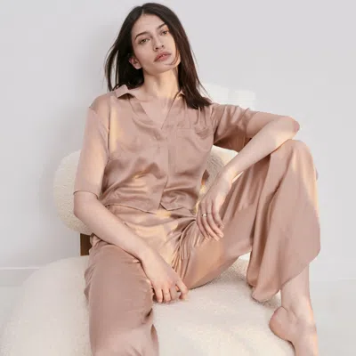 Lunya Washable Silk High Rise Pant Set In Pink