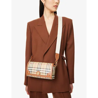 Burberry Canvas And Leather Note Handbag With Check Pattern