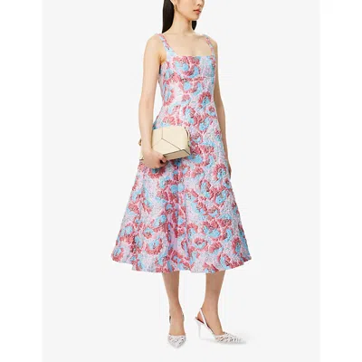 Mary Katrantzou Womens Ceramica Jq Beaux Flared Woven Midi Dress