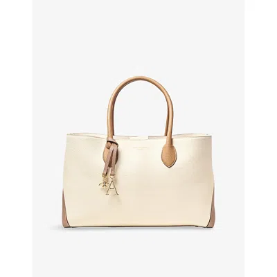 Aspinal Of London Womens Taupe London Logo-print Leather Tote Bag