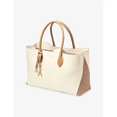 Aspinal Of London Womens Taupe London Logo-print Leather Tote Bag