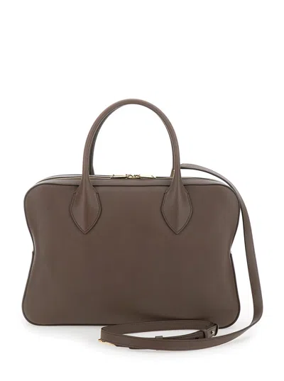 Ferragamo Brown Handbag With Three Zips And Logo Printed On The Front