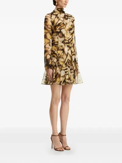 Oscar De La Renta Abstract Butterfly Silk Chiffon Dress