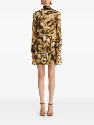 Oscar De La Renta Abstract Butterfly Silk Chiffon Dress