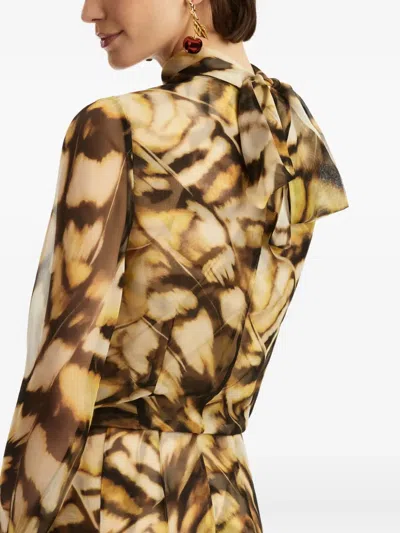 Oscar De La Renta Abstract Butterfly Silk Chiffon Dress