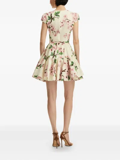 Oscar De La Renta Short-sleeve Cherry Blossom Poplin Mini Dress With Belt In Pink