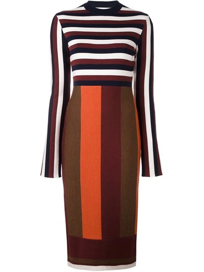Victoria Beckham Striped Wool-blend Dress In Multicoloured