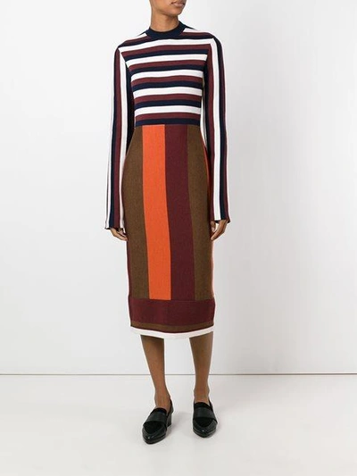 Shop Victoria Beckham Striped Midi Dress