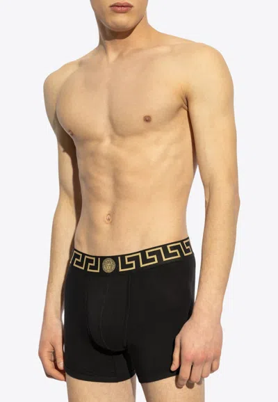 Versace Underpants Low Rise Trunk Stretch Bio Cotton Jers In Black
