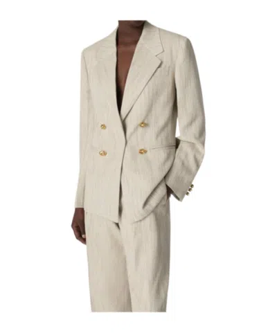 Bottega Veneta Womens Grey Putty Knot Notch-lapels Woven Blazer In Neutral