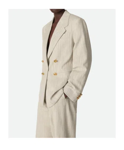 Bottega Veneta Womens Grey Putty Knot Notch-lapels Woven Blazer In Neutral