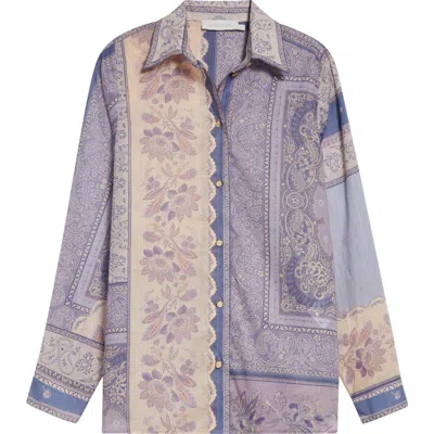 Zimmermann Mixed-print Shirt With Button Front In Blue