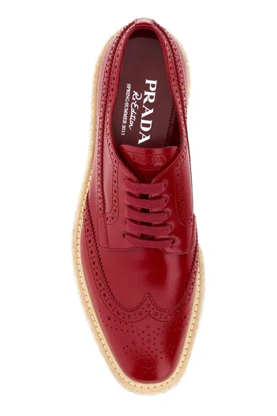 Prada Scarpe Stringate In Pelle Rossa Donna