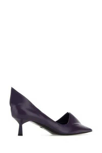 Prada Scarpe Con Tacco In Pelle Viola Donna In Gray