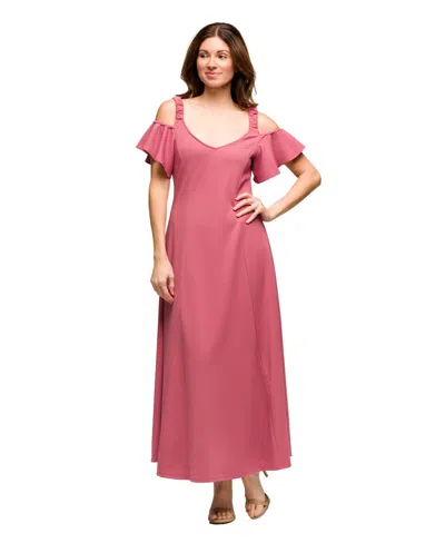 24seven Comfort Apparel Women's Cold Sholder Ruffle Sleeve A Line Maxi Dress