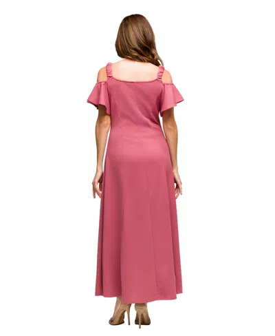 24seven Comfort Apparel Women's Cold Sholder Ruffle Sleeve A Line Maxi Dress